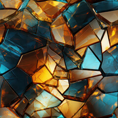 Seamless decorative amber with blue glass background