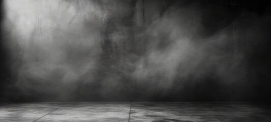 Dark abstract cement wall and studio room with smoke float up the interior texture for display products wall background high resolution. - obrazy, fototapety, plakaty