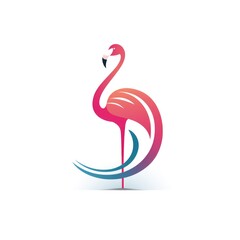 Obraz premium Simple graphic logo of pink flamingo on white background.