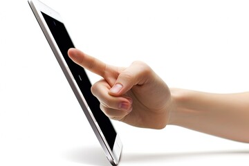 white Isolated screen tablet gital out stick thumb hand human The