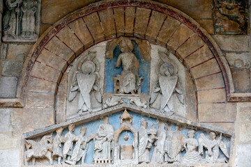 Notre Dame du Port basilica, Clermont-Ferrand, France. Tympanum.