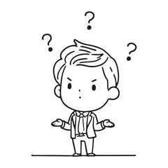 Young man cartoon character Confused thinking about problem vector illustration cartoon hand draw