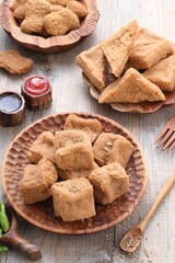 Tahu sumedang is a Sundanese deep-fried tofu from Sumedang, West Java, Indonesia. It was first made by a Chinese Indonesian named Ong Kino. It has some different characteristics from other tofu.