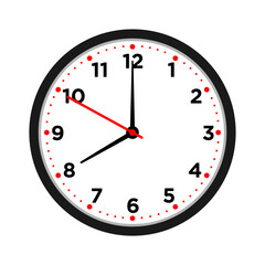 Vector illustration of a wall clock at 8 o'clock, white background
