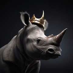 Portrait of a majestic Rhinoceros with a crown