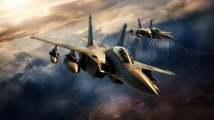 Foto op Plexiglas Two military jet fighter planes at high altitude © lara