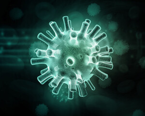 Influenza  viruses on scientific background. 3d illustration..