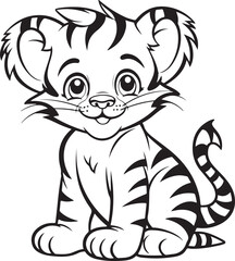 cute hand drawn tiger coloring page illustration