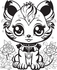 cute hand drawn tiger coloring page illustration