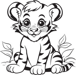 cute hand drawn tiger coloring page illustration