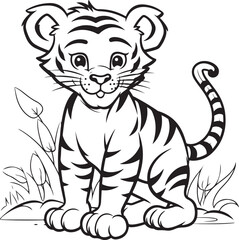 cute hand drawn tiger coloring page illustration