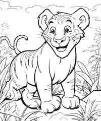 cute hand drawn tiger coloring page illustration