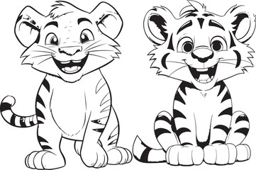 cute hand drawn tiger coloring page illustration