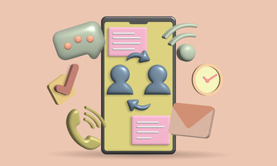 3D Mobile phone,  Communication between people using mobile phones modern communication system, 3D illustration.