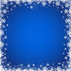 Blue christmas square banner with white snowflakes. Merry Christmas and Happy New Year greeting banner. Square new year background, headers, posters, cards, website. Vector illustration