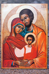 Holy family Icon in Notre Dame des Foyers catholic church, Paris, France. © Julian