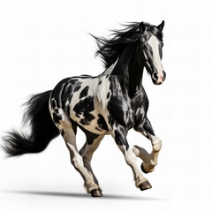 Obraz na płótnie Canvas Black and white horse running isolated on white background