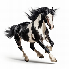Obraz na płótnie Canvas Black and white horse running isolated on white background