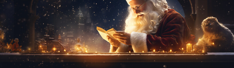 Santa Claus holding a Christmas Gift box.
Santa Claus holds a gift in gold paper on a dark blue background
person in the snow
