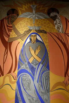 Fresco in Saint James's church, Montrouge, France. Virgin Mary's coronation