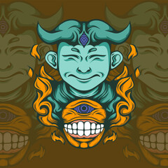 vector illustration of a genie with smoke