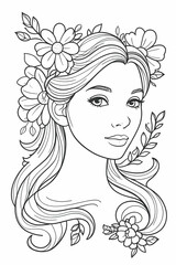 Beautiful angel portrait coloring page for kids and adults