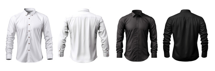Set of white and black button up long sleeve collar shirt front