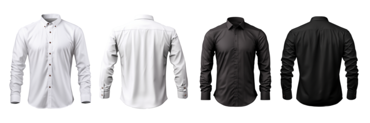 Set of white and black button up long sleeve collar shirt front