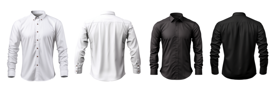 Set of white and black button up long sleeve collar shirt front