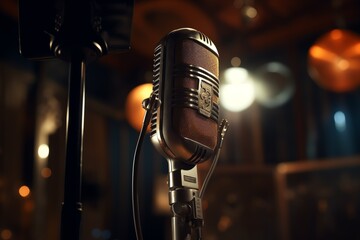 a microphone on a stand - obrazy, fototapety, plakaty