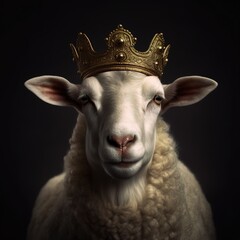 Portrait of a majestic Sheep with a crown