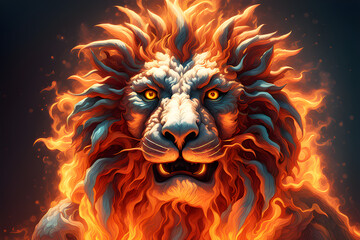 lion head with flames