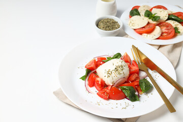 Salad Caprese, concept of tasty and delicious food