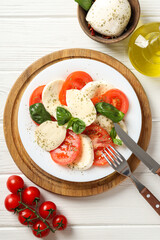 Salad Caprese, concept of tasty and delicious food