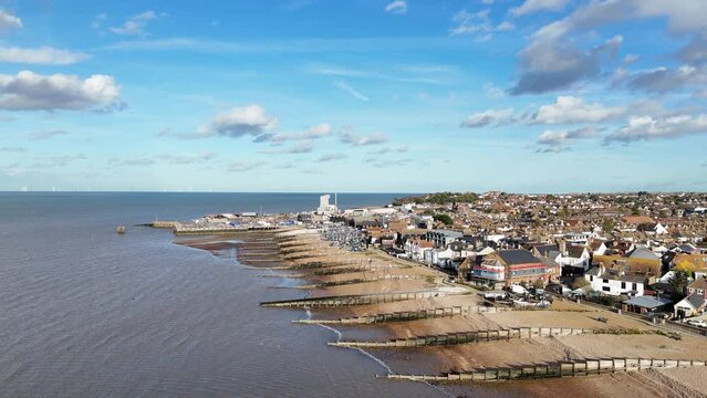 Whitstable beach  Kent UK  panning Drone, Aerial,