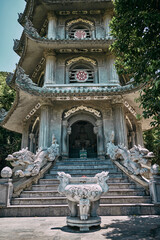 Buddhist temple in Vietnam with beautiful sculptures and reliefs - 682722621