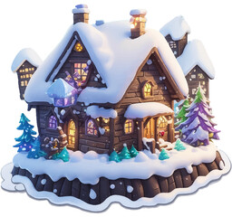 Fairytale gingerbread house in cartoon style with snow-covered roof