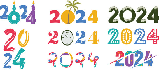 2024 New Year Hand Drawn Typogrphy Collection for bBanner, poster, flyer and more