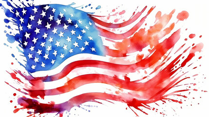 American Flag Watercolor Splash - obrazy, fototapety, plakaty