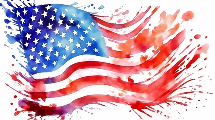 Fotobehang American Flag Watercolor Splash © TF