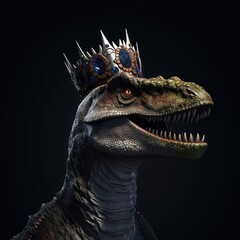 Portrait of a majestic t rex with a crown