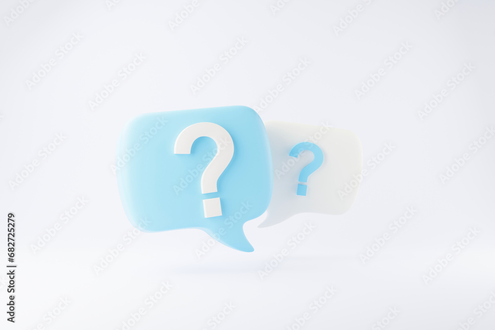 Poster 3d rendering a question mark floated in the air. question ideas that arise in various places.