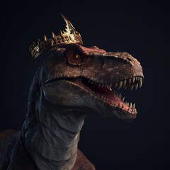 Portrait of a majestic t rex with a crown