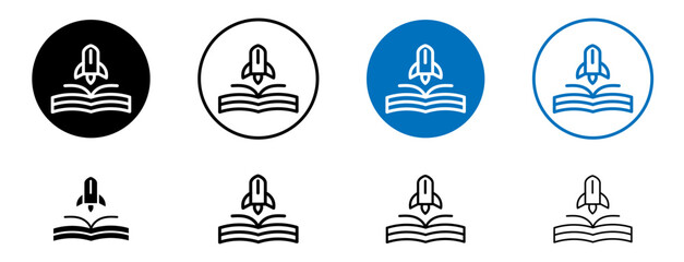 Science Fiction line icon set. Science fiction line symbol in black and blue color. - obrazy, fototapety, plakaty