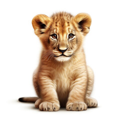 Cute baby lion isolated on white background
