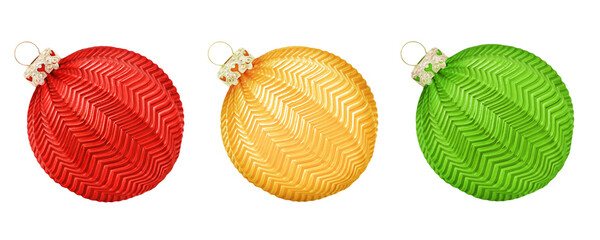 Christmas decoration 3 balls red yellow green isolated on white background