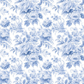Vintage French Floral Toile Blue pattern