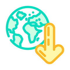 planet down arrow download data color icon vector. planet down arrow download data sign. isolated symbol illustration