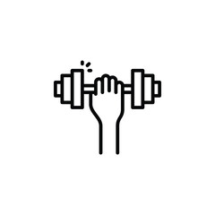 Hand with dumbbell, gym outline icon. Vector illustration. The isolated icon suits the web, infographics, interfaces, and apps.