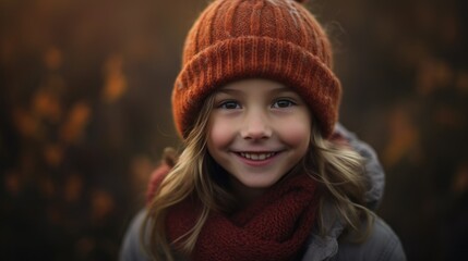 A little girl wearing a beret on an autumn day
